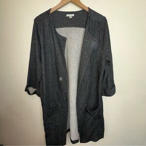 Garnet Hill Womens Size Large Long Line Open Front Cardigan Half Sleeve Gray Y2K